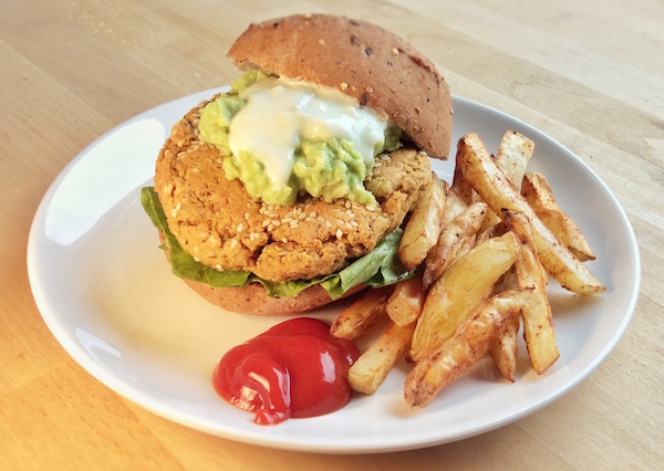 Vegan Gluten Free Chickpea Burgers with Fat Free Fries Recipe